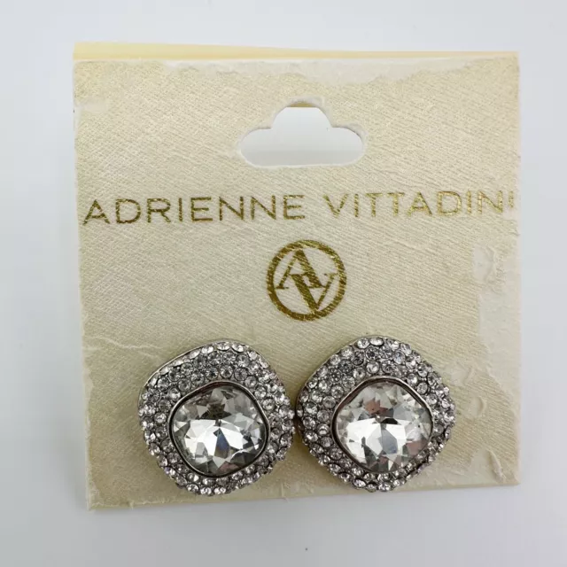 NWT Adrienne Vittadini Silver Tone Glass Crystal Pavé Bridal Style Stud Earrings
