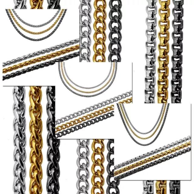 Collier Acier Sautoir argent doré noir chaîne d'ancre vénitienne jusqu'à 60cm
