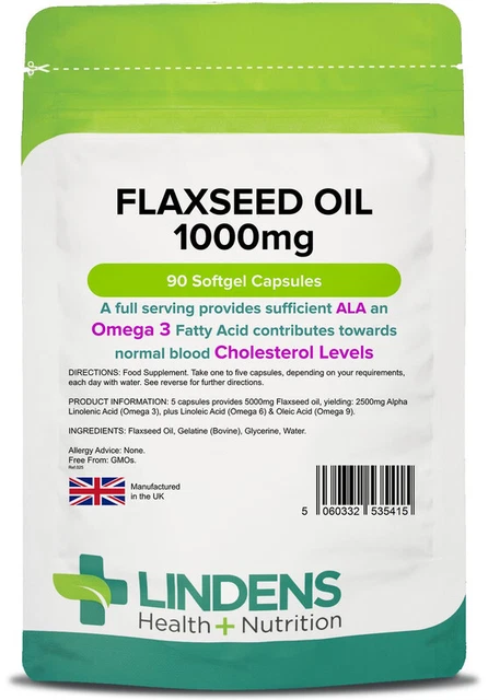 Lindens Flaxseed Oil 1000mg 4-PACK 360 Capsules Omega 3 6 9 Flax Linseed Oil