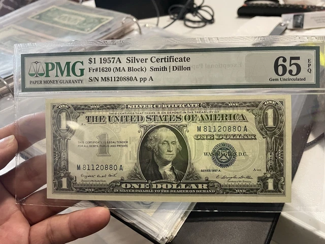 Fr.1620 1957A $1 Silver Certificate Smith/Dillon MABlock PMG 65EPQ GEM UNC