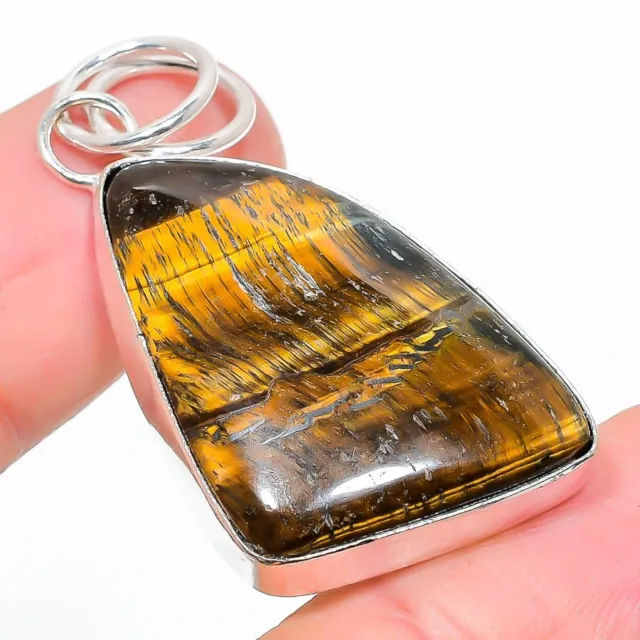 Tiger Eye Ethnic 925 Sterling Silver Jewelry Pendant 1.77" D907