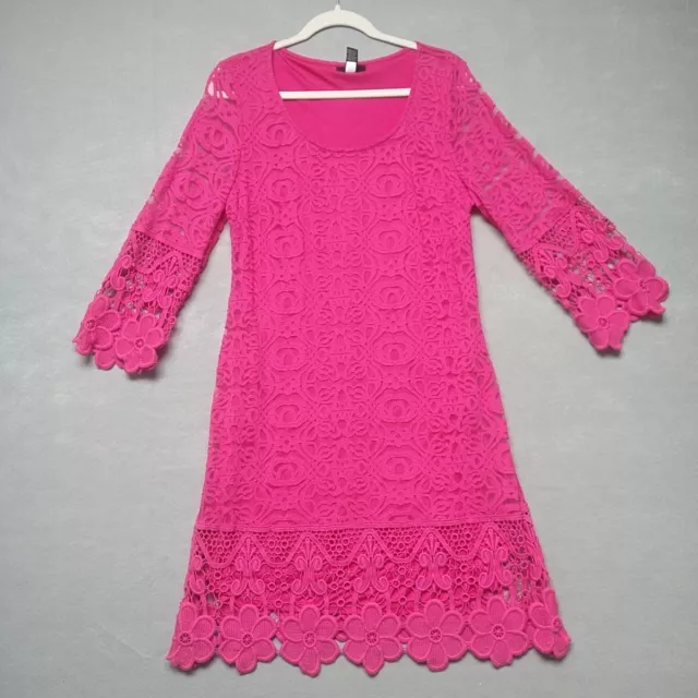 Alfani Shift Dress Womens M Pink Eyelet Lace Floral Knee Length Lined Zip Ladies