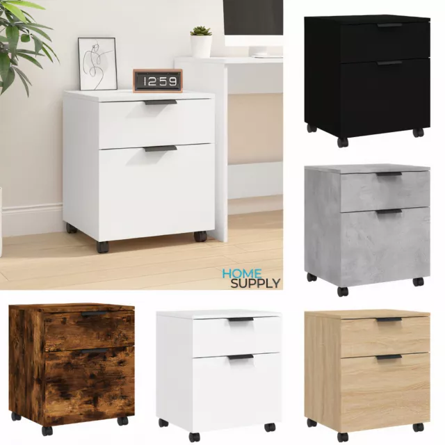 Modern Wooden Rolling Office File Filing Storage Cabinet With 2 Drawers Wheels