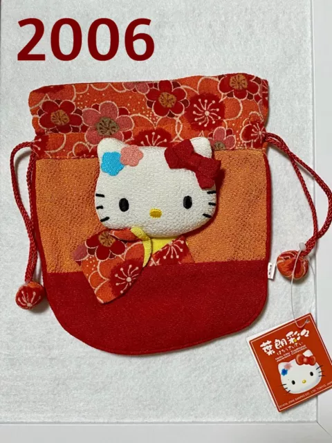 Sanrio Hello Kitty Money Bag Purse Chirimen Kinchaku Pouch 2006 vintage kawaii