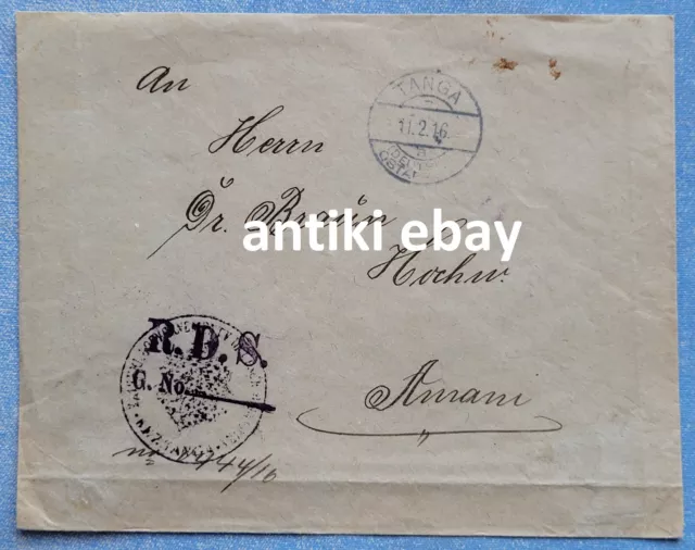 # DOA Kriegspost - Reichsdienstsache 1916 mit Dienstsiegel aus Tanga nach Amani