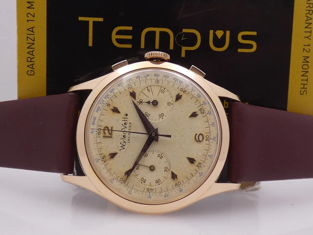 CRONOGRAFO WYLER VETTA INCAFLEX 37,5mm ORO ROSA 18 KT ANNI '60 MANUALE OROLOGIO