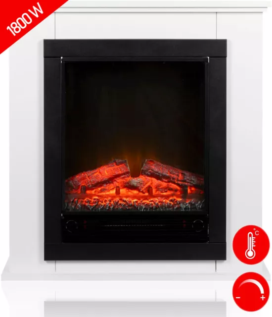 LED Elektrokamin mit Heizung und 3-D Flammeneffekt Elektrischer Kamin 1800W Weiß
