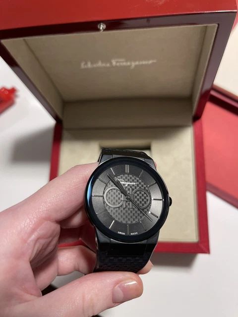 Salvatore Ferragamo Men's 43mm Swiss Sapphire Black Dial Quartz Watch NIB