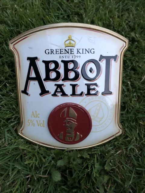 Vintage Brass & Enamel Beer Pump Plaque/Clip- Greene King Abbot Ale