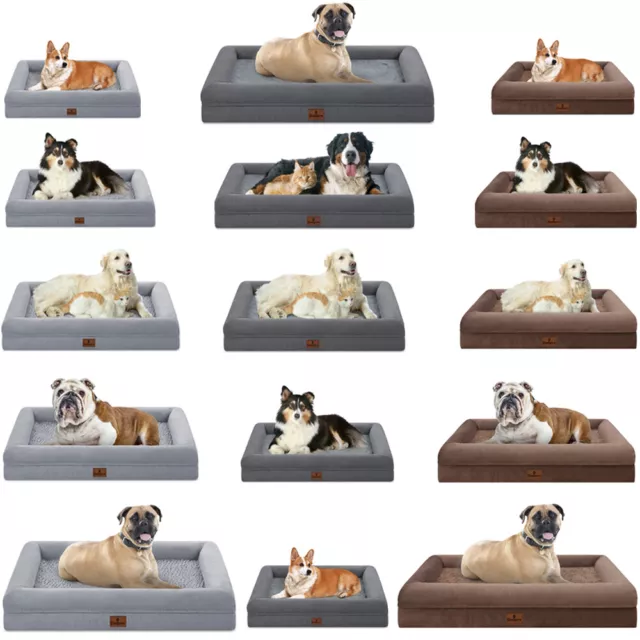 S M L XL XXL XXXL Orthopedic Memory Foam Dog Bed with Removable Cover & Bolster