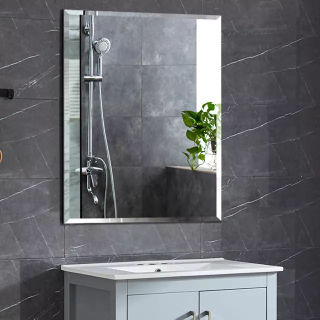 70X50cm Large Wall Mounted Bathroom Mirror Beveled Edge Frameless Glass Vanity