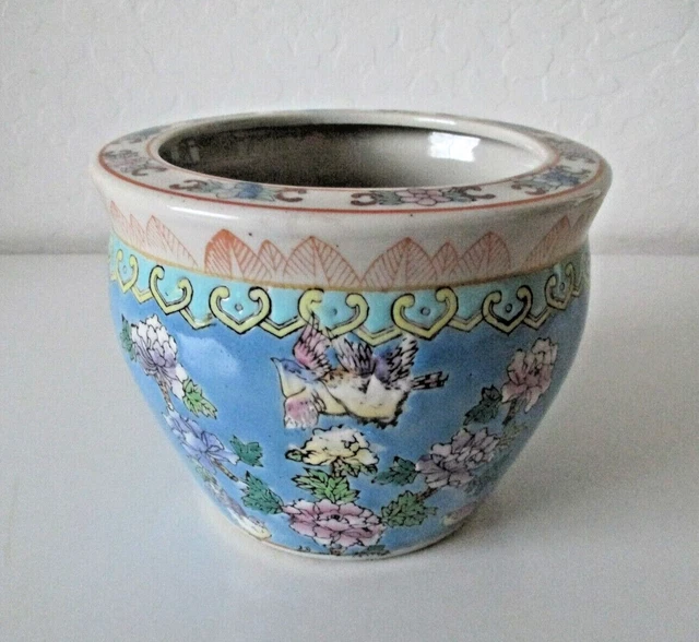CHINESE KOI FISH Bowl Jardiniere Pot Planter Hand Painted Porcelain 6