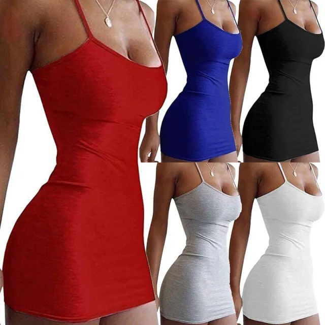 Fashion Women Plain Strapy Bodycon Ladies Sexy Sling Mini Dress Party Club