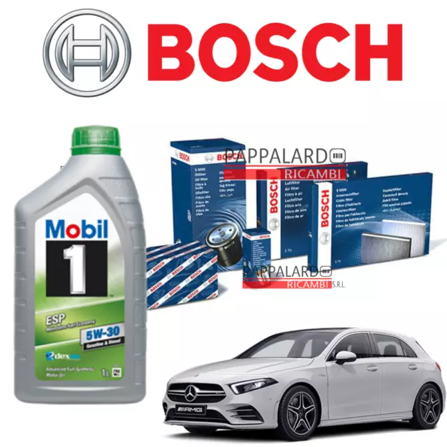 Kit Tagliando Filtri Bosch + Olio Mobil 1 Mercedes Classe A 160 180 200 220 D