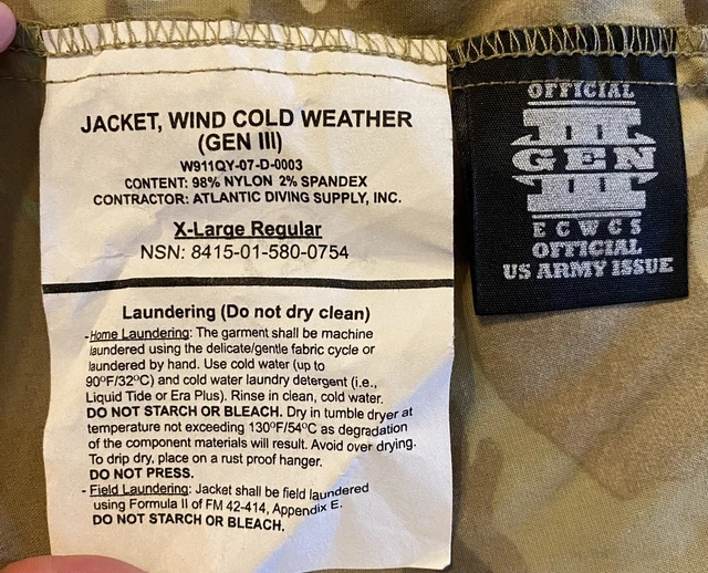 USGI Gen III ECWCS Level 4 OCP Multicam Cold Weather Wind Jacket X-Large Reg 3