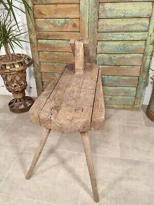 Antique 19th Century Primitive Saddlers Flax Comb Work Bench Stool 4