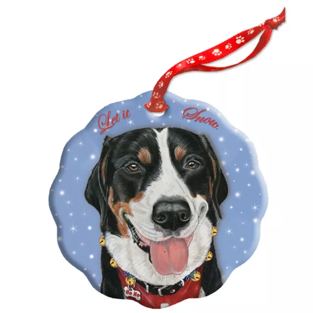 Greater Swiss Mountain Dog Holiday Porcelain Christmas Tree Ornament Double-side