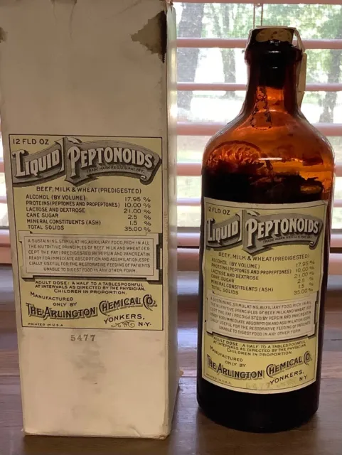 Liquid Peptonoids Apothecary glass medicine bottle with stopper and original box