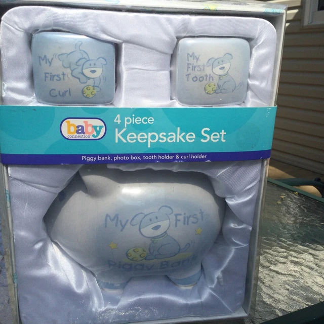 Baby Connection 4-Piece Keepsake Set Piggy Bank Photo Box Tooth & Curl NIB