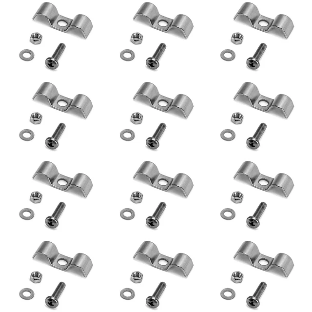 Stainless Steel Double Line Clamp 12 Pack 3/8 Fuel Lines Clips with Mounting
