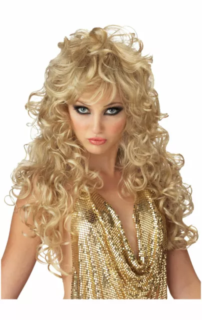 Women's Seduction Curly Long Blonde Wig Rock Perm Fancy Dress Costume Accessory