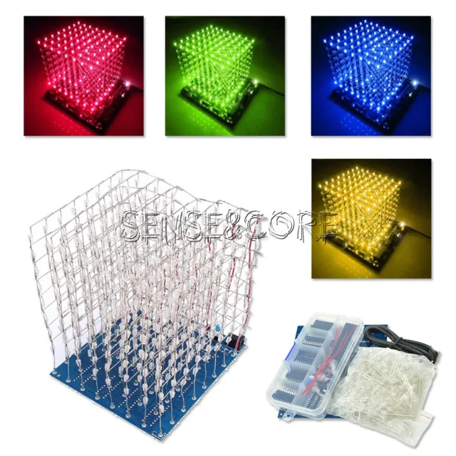 8x8x8 3D LED Light Squared DIY Kit 3mm LED Cube White LED Blue/Green/Red/Yellow