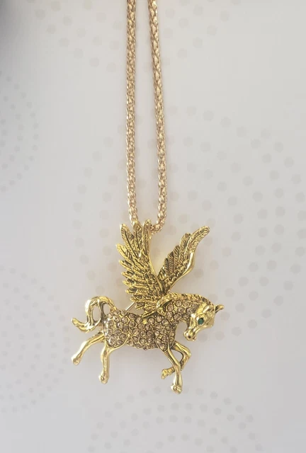Betsey Hohnson necklace brooch vintage Pegasus rhinestones