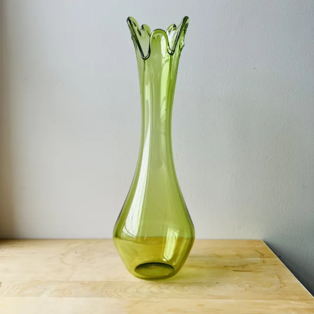Green Glass Vase, Hand Blown Glass Vase, Contemporary Art, 18 inches Tall