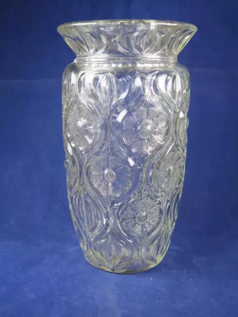 VINTAGE LARGE TALL GLASS VASE Daisy Floral Relief Pattern
