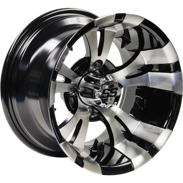 Black w/Machined 14x7, 4/4, 3+4 Ocelot E118 Golf Cart Wheel - 847-147118-02