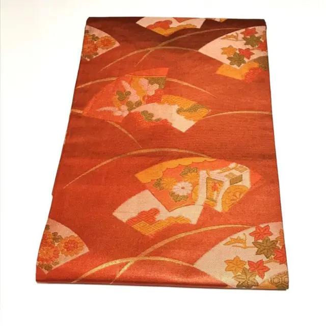 8431# Japanese Vintage Nagoya Obi Belt kimono Pure Silk Chrysanthemum Pattern