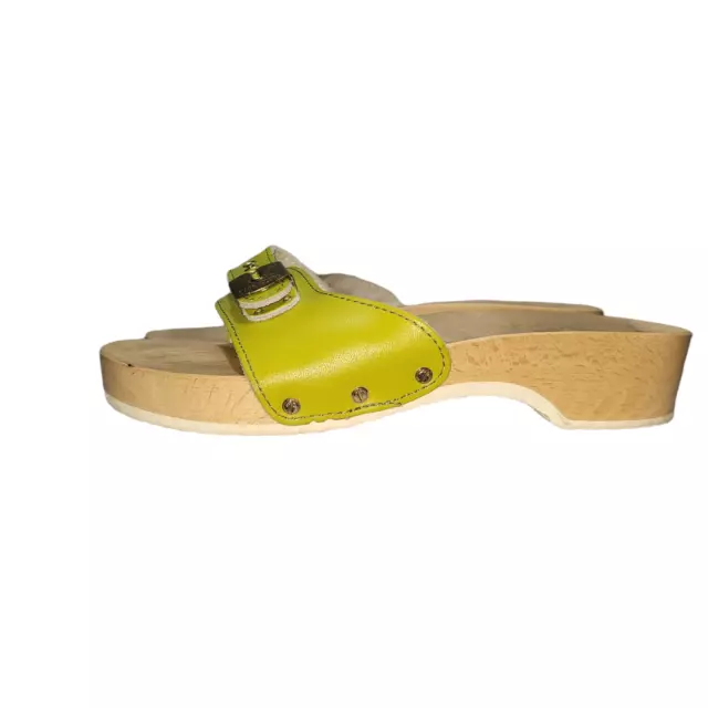 VTG Dr Scholls Wooden Clog Sandals Green Exercise Adjustable Strap Italy Women 6