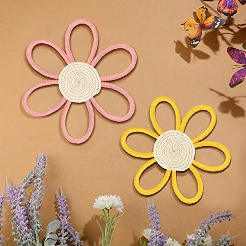 Boho Nursery Decor for Girl Daisy Flower Woven Macrame Wall Hanging Bohemian