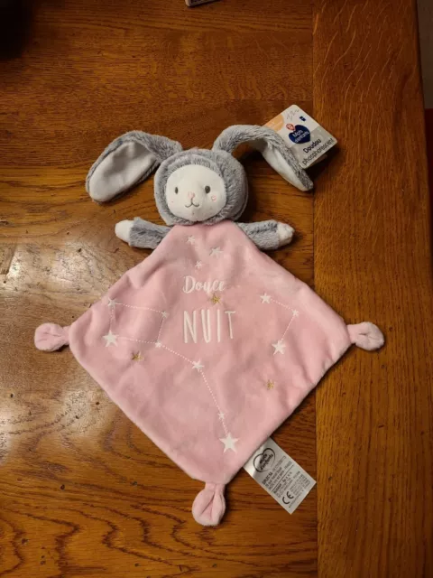 DOUDOU MOTS D'ENFANT OURS LAPIN ROSE GRIS  Douce nuit Etoile ÉTAT NEUF