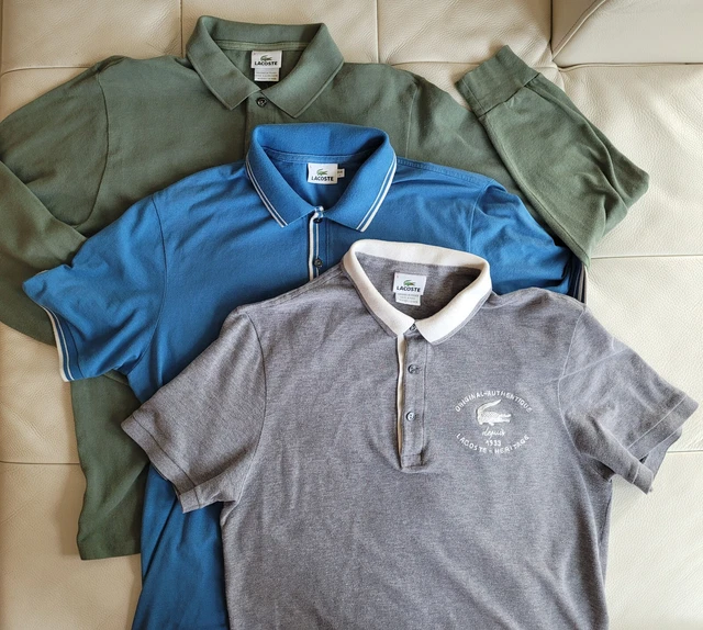 Lacoste Polo Shirts Lot Size L (5) Long+Short Sleeve Green Blue Gray Lacoste Polo Shirts Lot Size L (5) Long+Short Sleeve Green Blue Gray