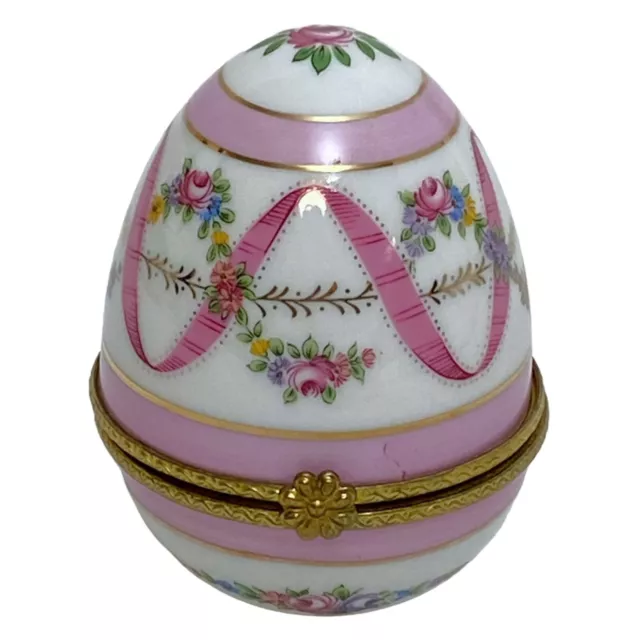 Royal Danube Porcelain Egg Box Pink Roses and Ribbon Vintage Floral Trinket Box