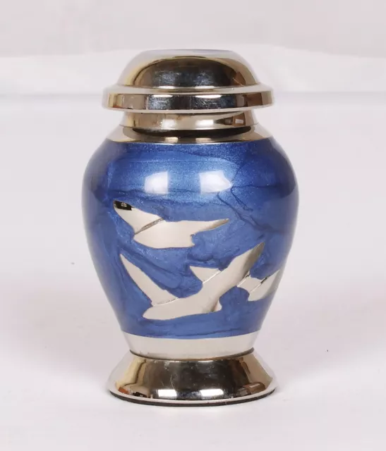 Mini Keepsake Cremation Ashes Token Urn Funeral Memorial Blue Flying Birds