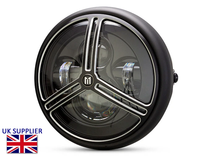 Alchemy Parts Faro LED 7,5 Pollici Per Moto Custom - Cafe Racer, Retro, Bicicletta - Corpo Acciaio, Lente Vetro, H4, 12-24V - 2600LM Abbagliante - 3