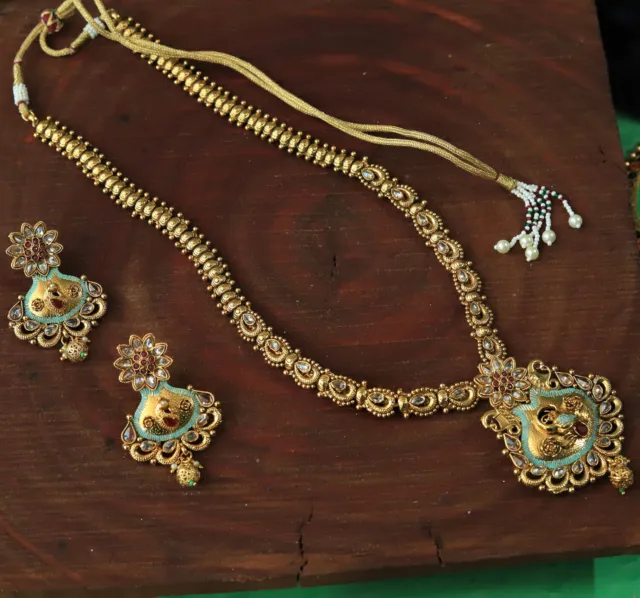 Collier pendentif et boucles d'oreilles indiens plaqués or, bijoux de...