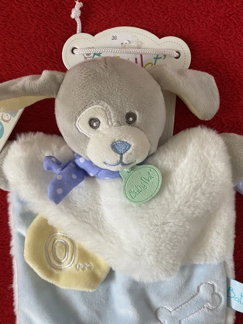 🇫🇷Doudou Marionnette  Baby Nat Chien Poupi Bleu Gris Blanc 100 % Neuf 2