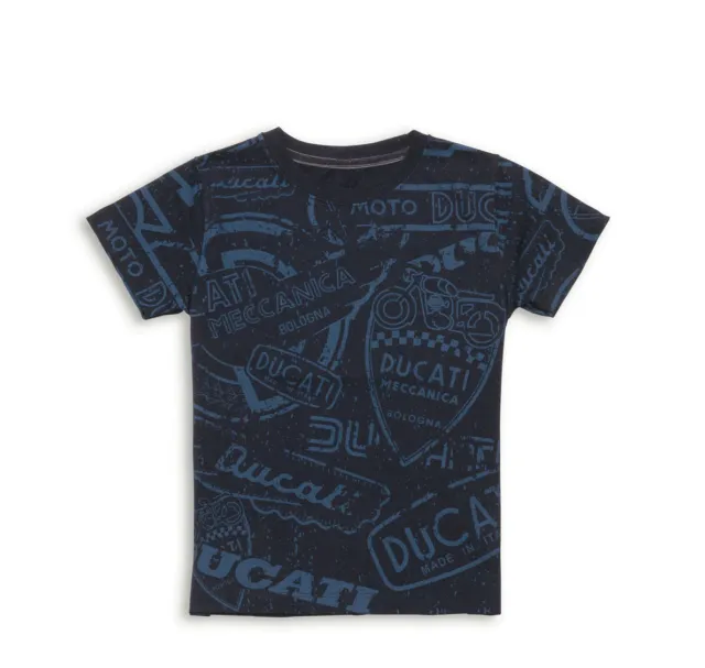 Ducati Retro Baby Bambini Kids T-Shirt Blu Allover Stampa Nuovo