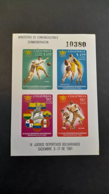 Colombia stamp miniature sheet MS1101 Sport 1961 No 10380 UM