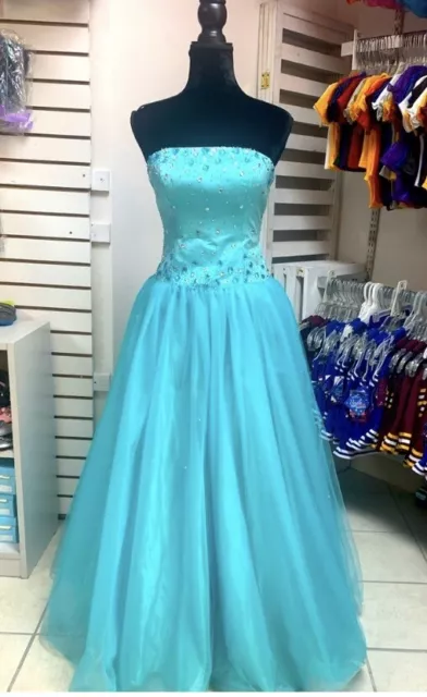 Size 4 Turquoise Corset Lace Up Back Prom Homecoming Pageant Ballgown Dress