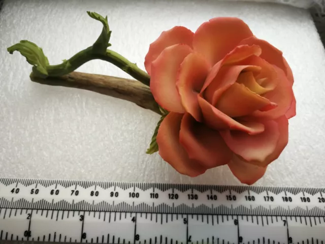 Capodimonte Porcelain Hand Made Orange Pink 3D Rose Display Ornament Italy