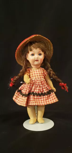 Antique Bisque German Doll 8" Cabinet Size Toddler Body Original Clothes Bebe