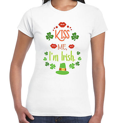 Kiss Me I'M Irlandese - Ladies T Shirt - Giorno di San Patrizio Irlandese Regalo