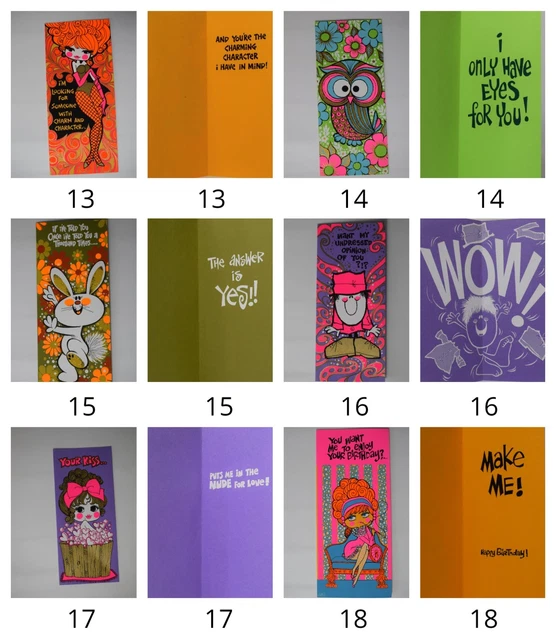 Humour Purple Greetings Cards Vintage 60s/70s Funny WOW Message Wishing Cards 16 10