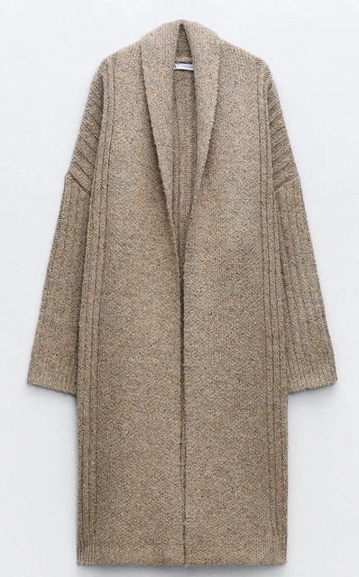 ZARA LONG KNIT Cardigan Black Size M Wrap £29.99 - PicClick UK