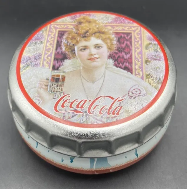 Coca-Cola Bottle Cap Tin Metal Can Container Coke Christmas 3x2 PreOwned