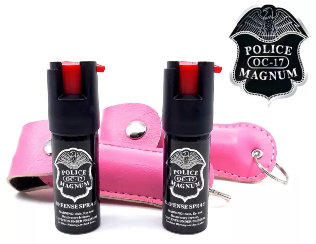 2 PACK Police Magnum pepper spray 1/2oz Pink Keychain Holster Defense Security